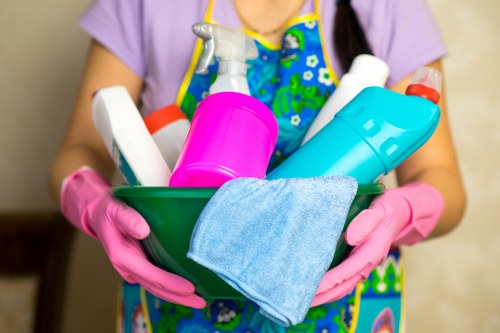 Janitorial supplies and tools used for commercial cleaning services
