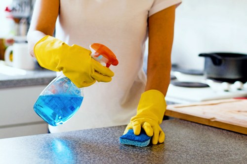Office reception area during professional cleaning