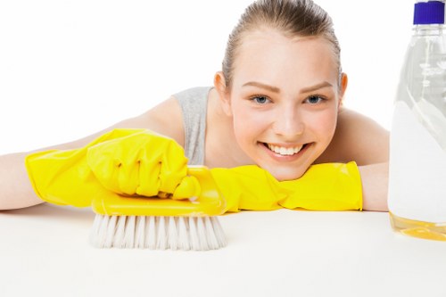 Weekly house cleaning routine checklist in a bright interior
